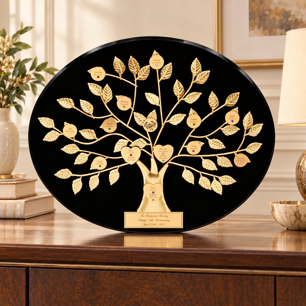 Personalized Anniversary Family Tree on Black Plaque